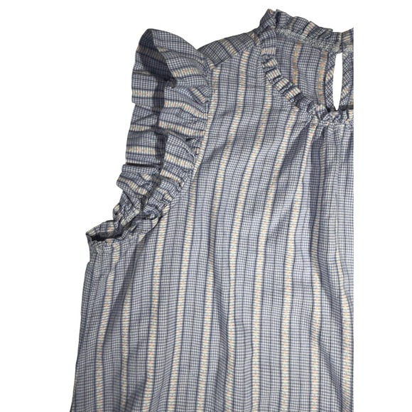 Andree by Unit Womens 1X Blue Gingham Ruffle Sleeveless Blouse PT10050 - Picture 3 of 6